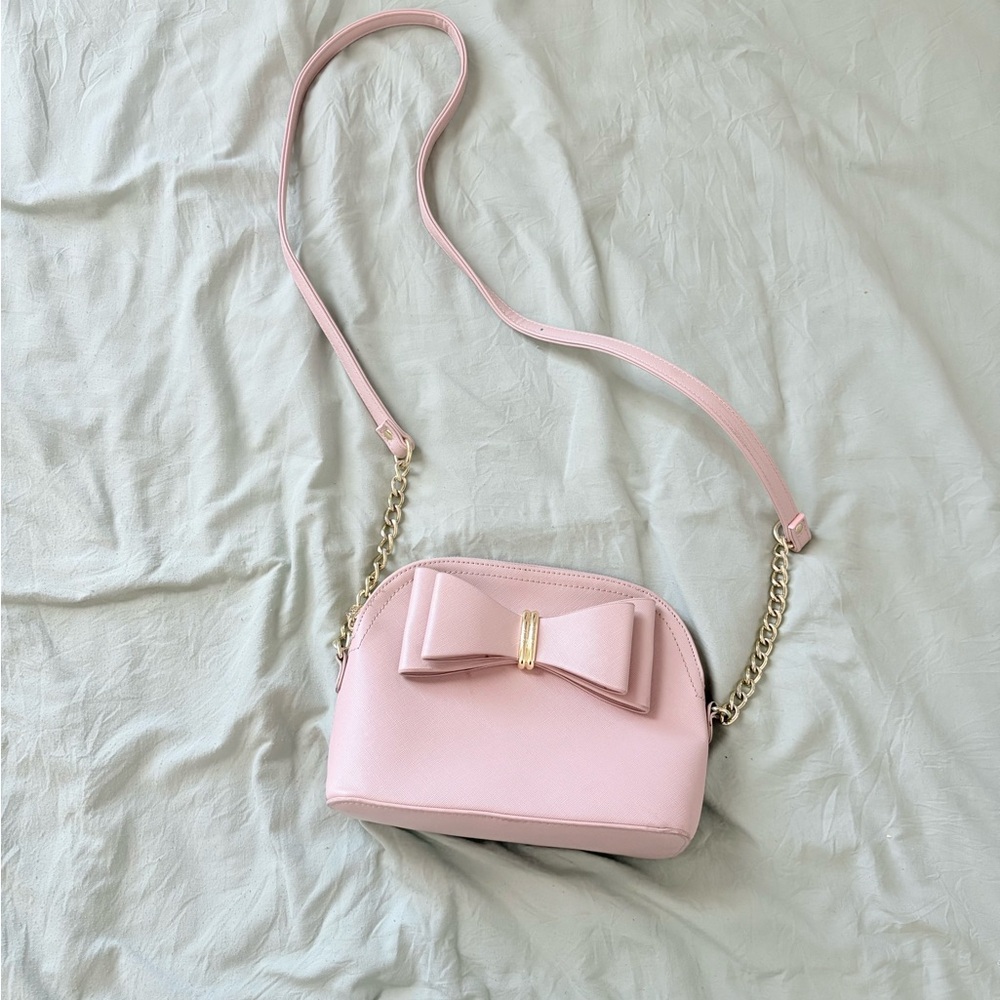 Betsey Johnson Pink and Gold Crossbody Bag with Bow Detail